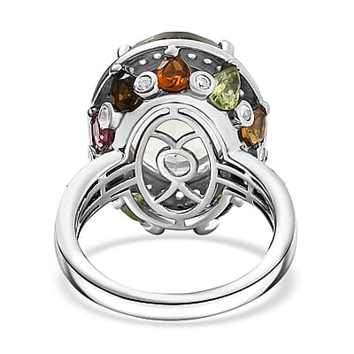 D'Joy Montezuma Prasiolite and Multi Gemstone 11.00 ctw Halo Ring in Platinum Over Sterling Silver (Size 6.0)