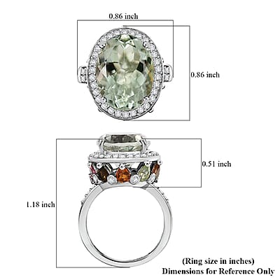 D'Joy Montezuma Prasiolite and Multi Gemstone 11.00 ctw Halo Ring in Platinum Over Sterling Silver (Size 6.0)