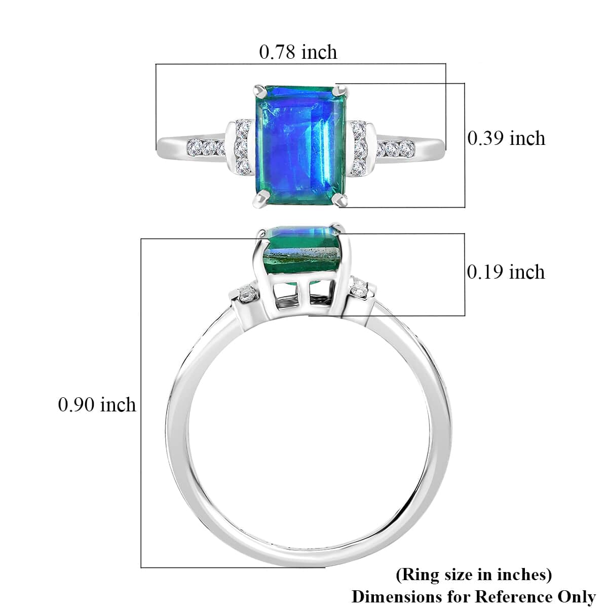 Peacock Quartz (Triplet) and White Zircon 1.85 ctw Ring in Platinum Over Sterling Silver (Size 5.0) image number 5