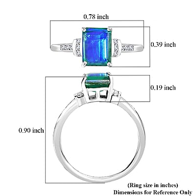 Peacock Quartz (Triplet) and White Zircon 1.85 ctw Ring in Platinum Over Sterling Silver (Size 5.0)