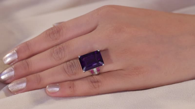 African Amethyst, Multi Gemstone Ring in Platinum Over Sterling Silver (Size 6.0) 17.35 ctw