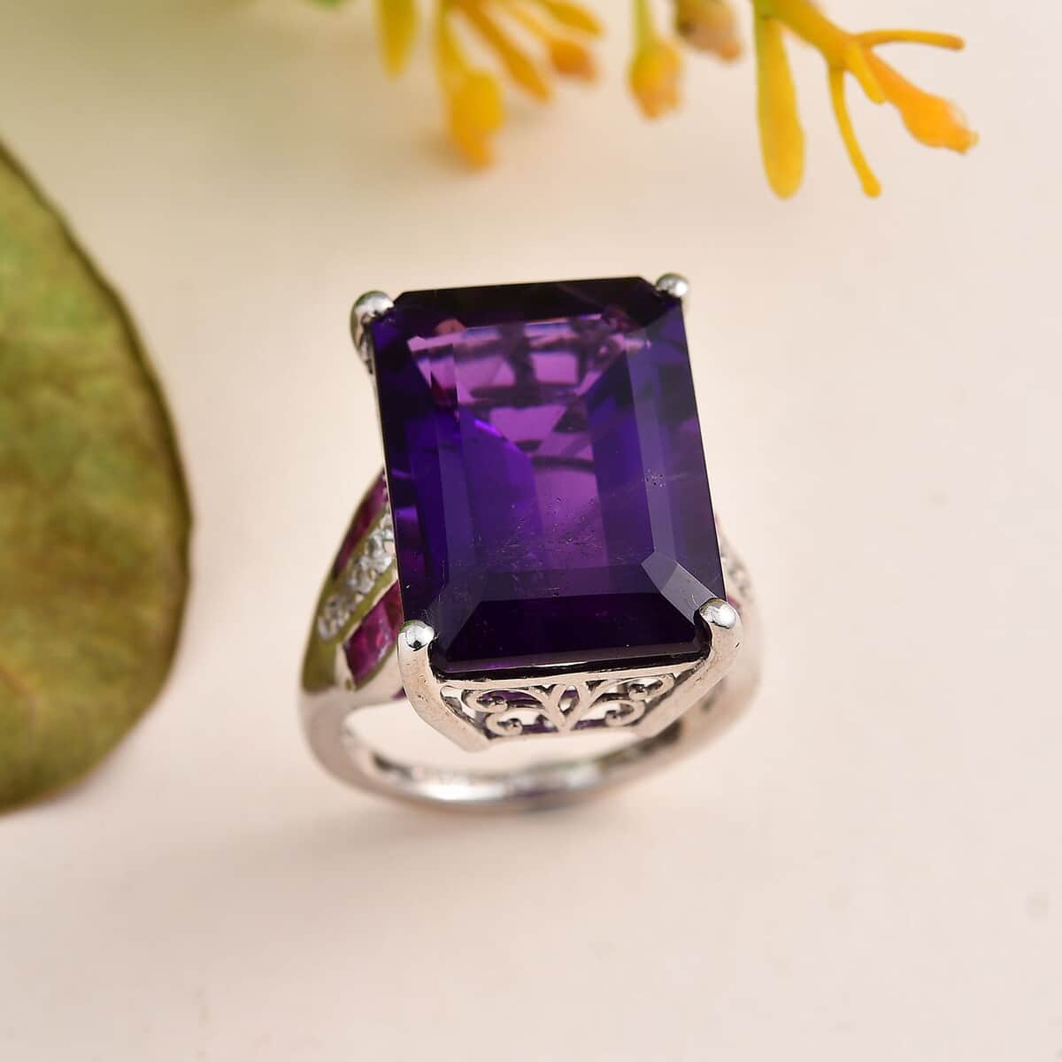 African Amethyst and Multi Gemstone Ring in Platinum Over Sterling Silver (Size 6.0) 17.35 ctw image number 1