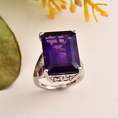 African Amethyst, Multi Gemstone Ring in Platinum Over Sterling Silver (Size 6.0) 17.35 ctw