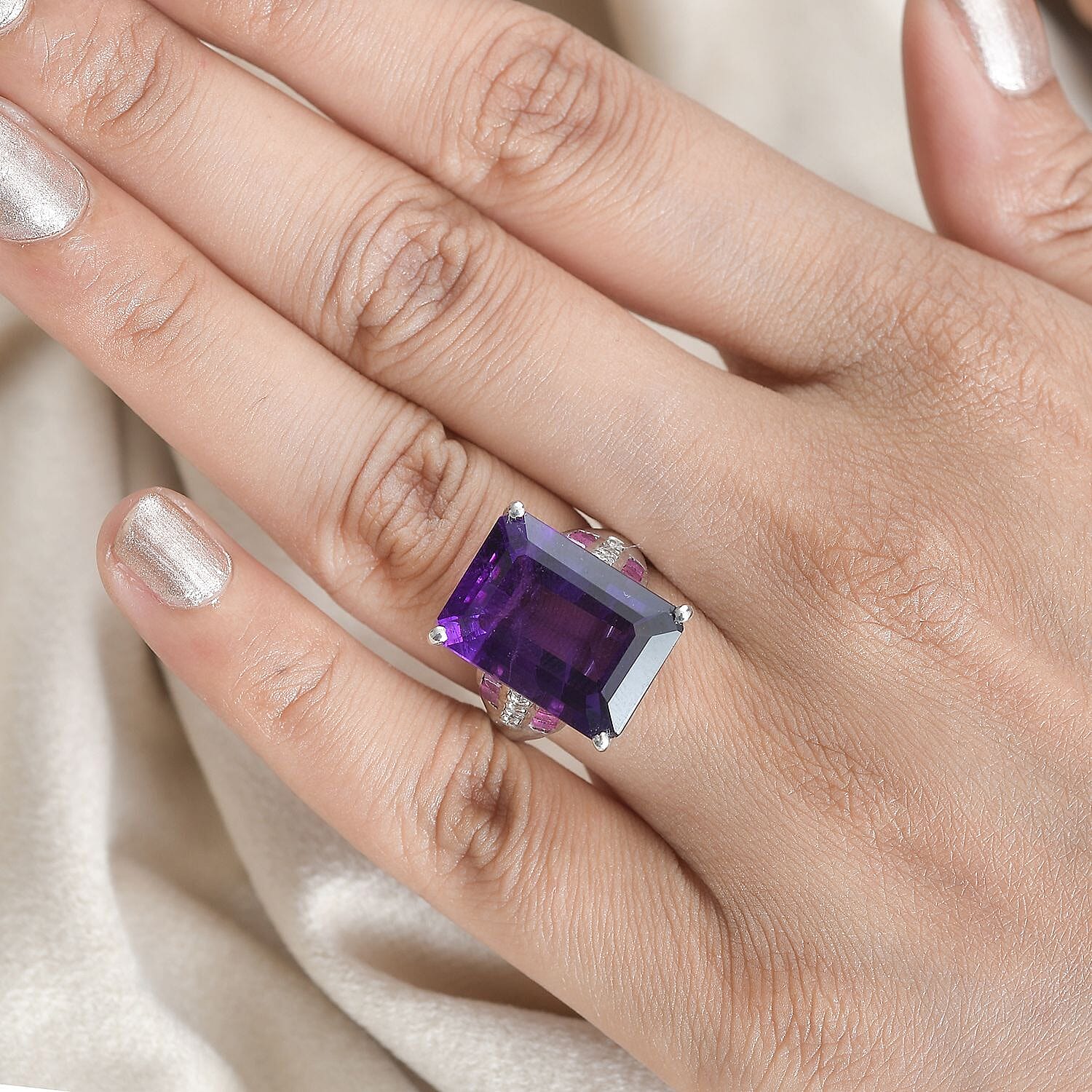 African Amethyst, Multi Gemstone Ring in Platinum Over Sterling Silver (Size 6.0) 17.35 ctw