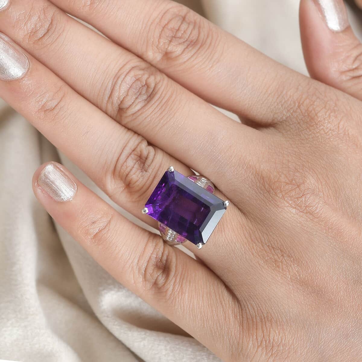 African Amethyst and Multi Gemstone Ring in Platinum Over Sterling Silver (Size 6.0) 17.35 ctw image number 2