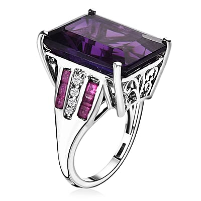 African Amethyst, Multi Gemstone Ring in Platinum Over Sterling Silver (Size 6.0) 17.35 ctw