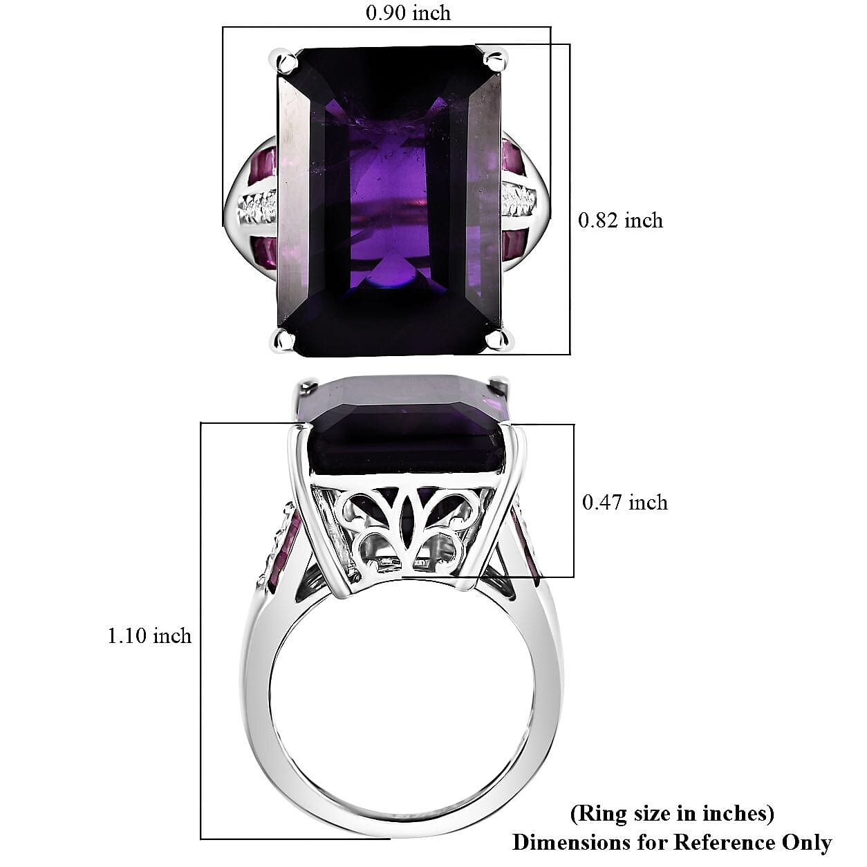 African Amethyst, Multi Gemstone Ring in Platinum Over Sterling Silver (Size 6.0) 17.35 ctw