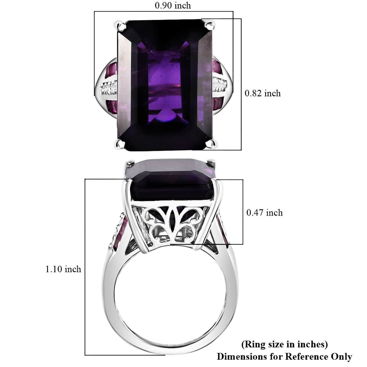 African Amethyst and Multi Gemstone Ring in Platinum Over Sterling Silver (Size 6.0) 17.35 ctw image number 5