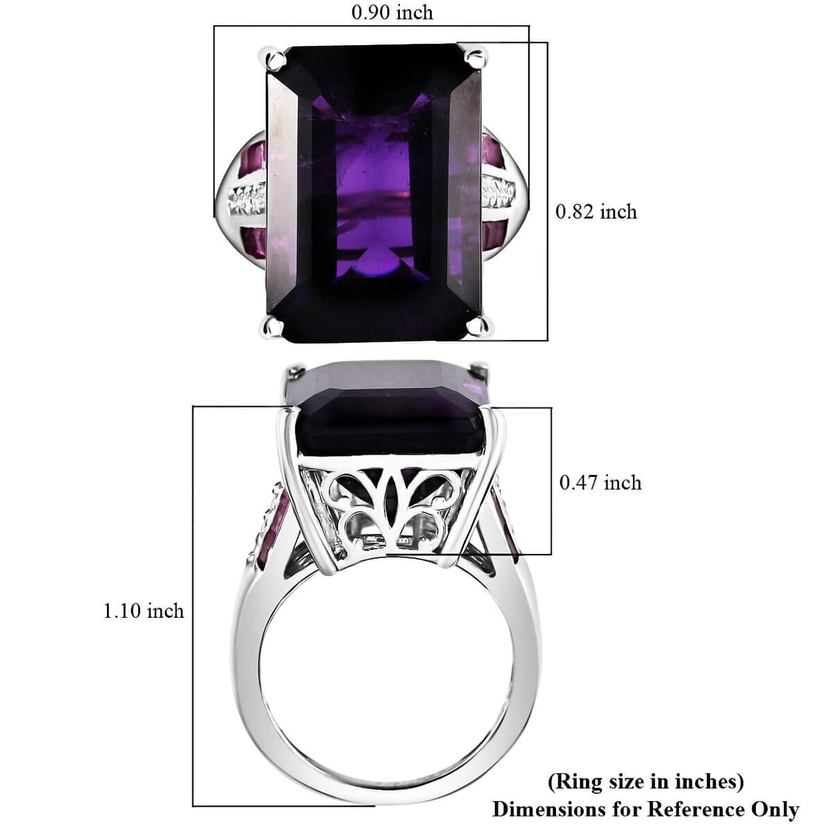 African Amethyst and Multi Gemstone Ring in Platinum Over Sterling Silver (Size 7.0) 17.35 ctw image number 5