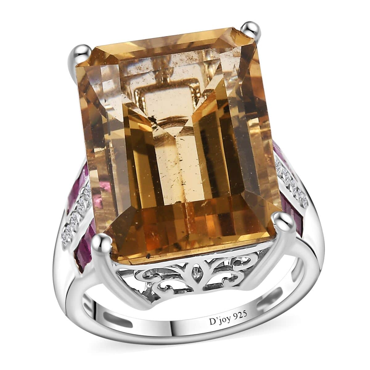 Brazilian Citrine and Multi Gemstone Ring in Platinum Over Sterling Silver (Size 6.0) 17.50 ctw image number 0