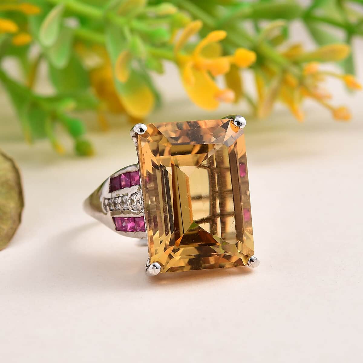 Brazilian Citrine and Multi Gemstone Ring in Platinum Over Sterling Silver (Size 6.0) 17.50 ctw image number 1