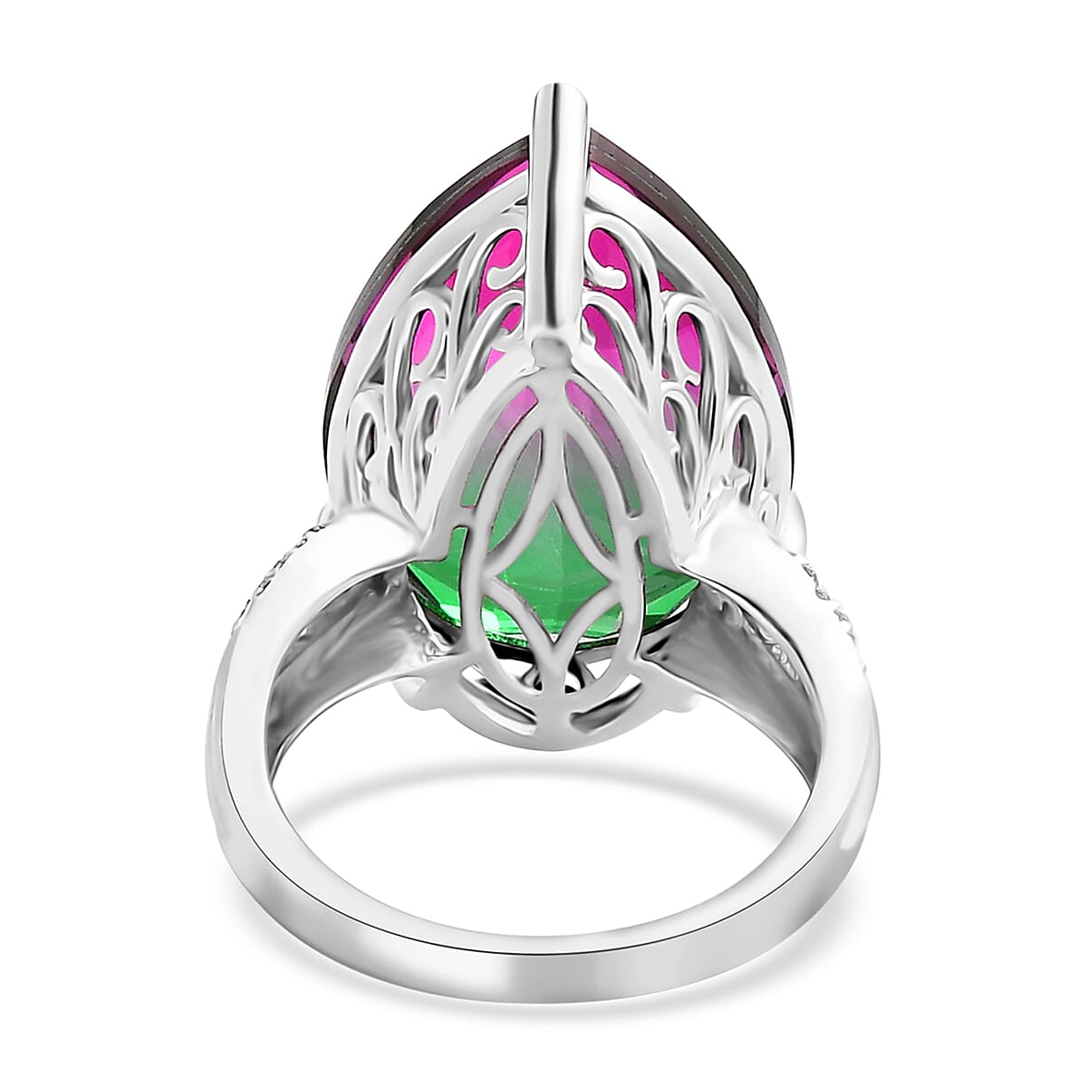 Watermelon Quartz (Triplet) and White Zircon Ring in Platinum Over Sterling Silver (Size 6.0) 16.85 ctw image number 4