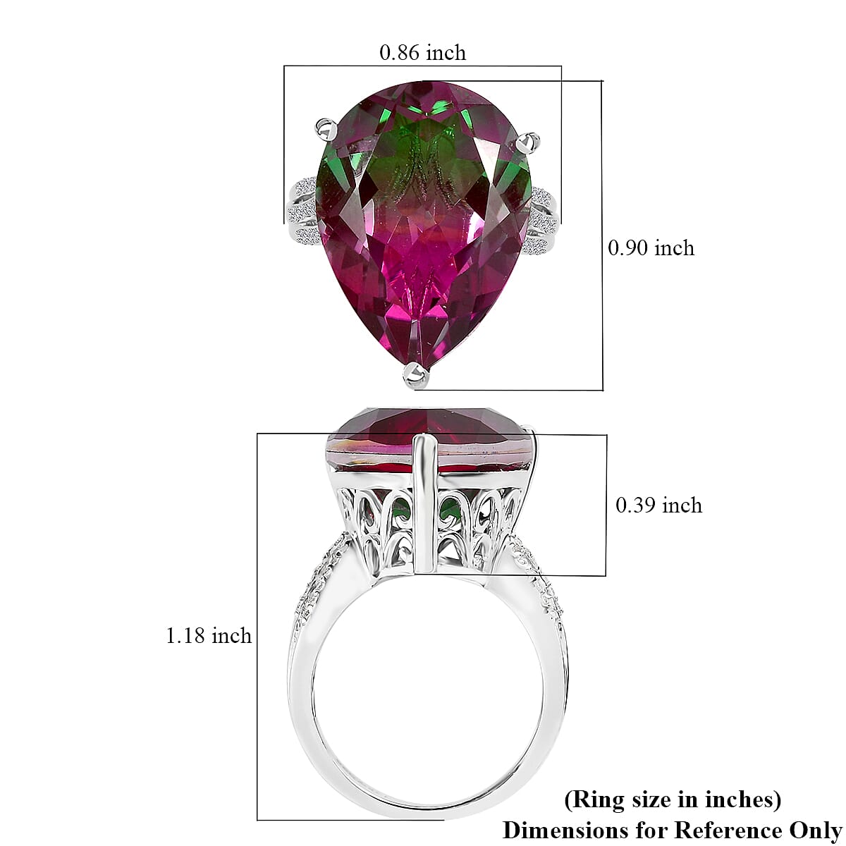 Watermelon Quartz (Triplet) and White Zircon Ring in Platinum Over Sterling Silver (Size 6.0) 16.85 ctw