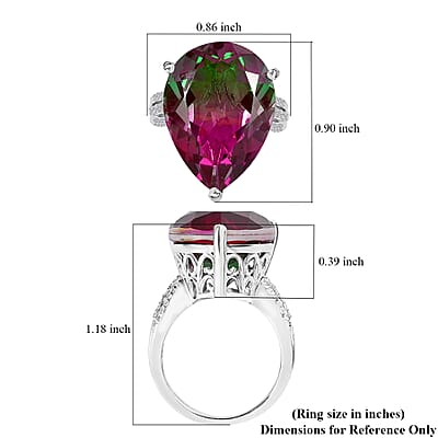 Watermelon Quartz (Triplet) and White Zircon Ring in Platinum Over Sterling Silver (Size 6.0) 16.85 ctw