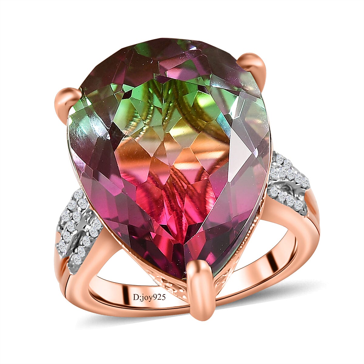 Watermelon Quartz (Triplet) and White Zircon Ring in Vermeil Rose Gold Over Sterling Silver (Size 7.0) 16.85 ctw image number 0