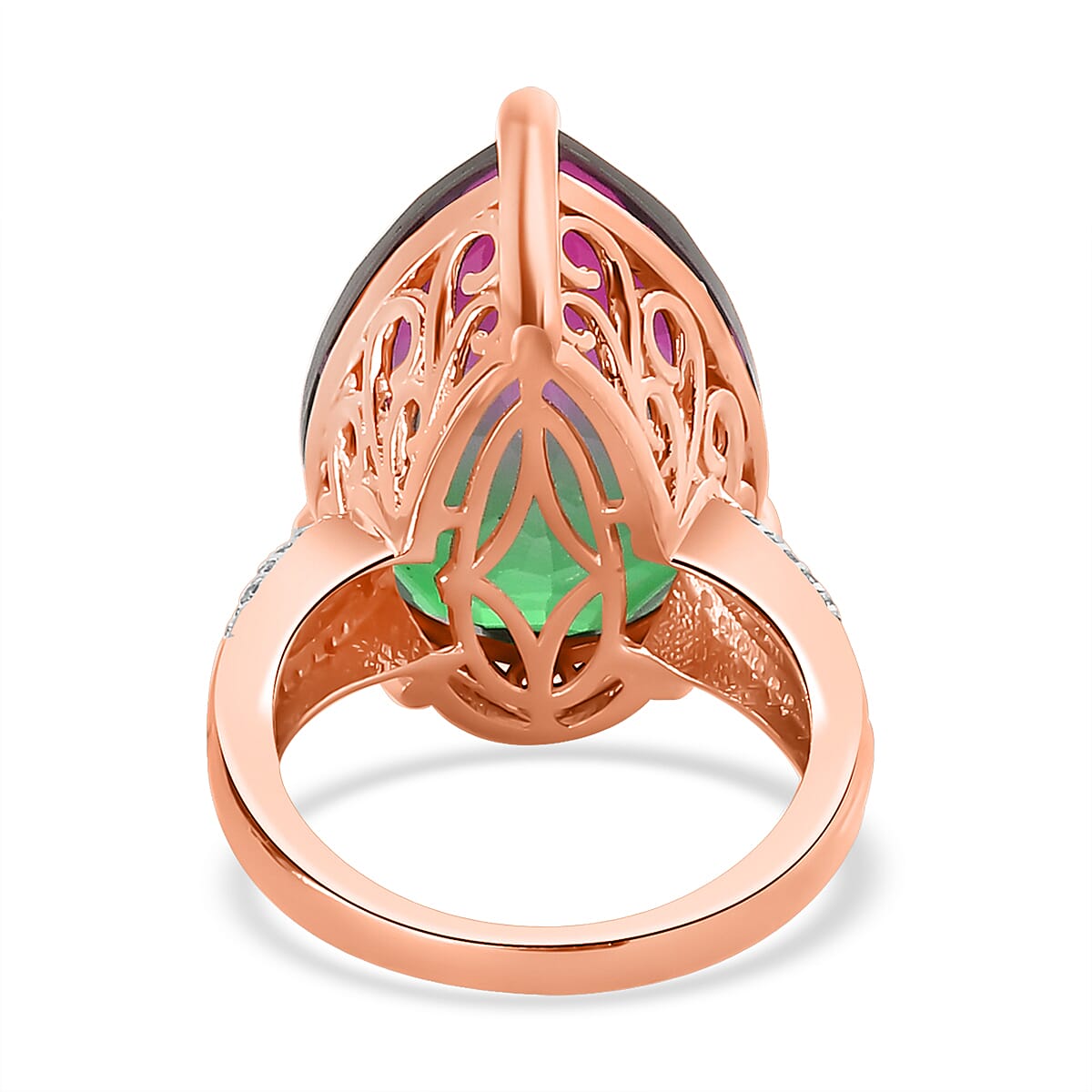 Watermelon Quartz (Triplet) and White Zircon Ring in Vermeil Rose Gold Over Sterling Silver (Size 7.0) 16.85 ctw image number 4