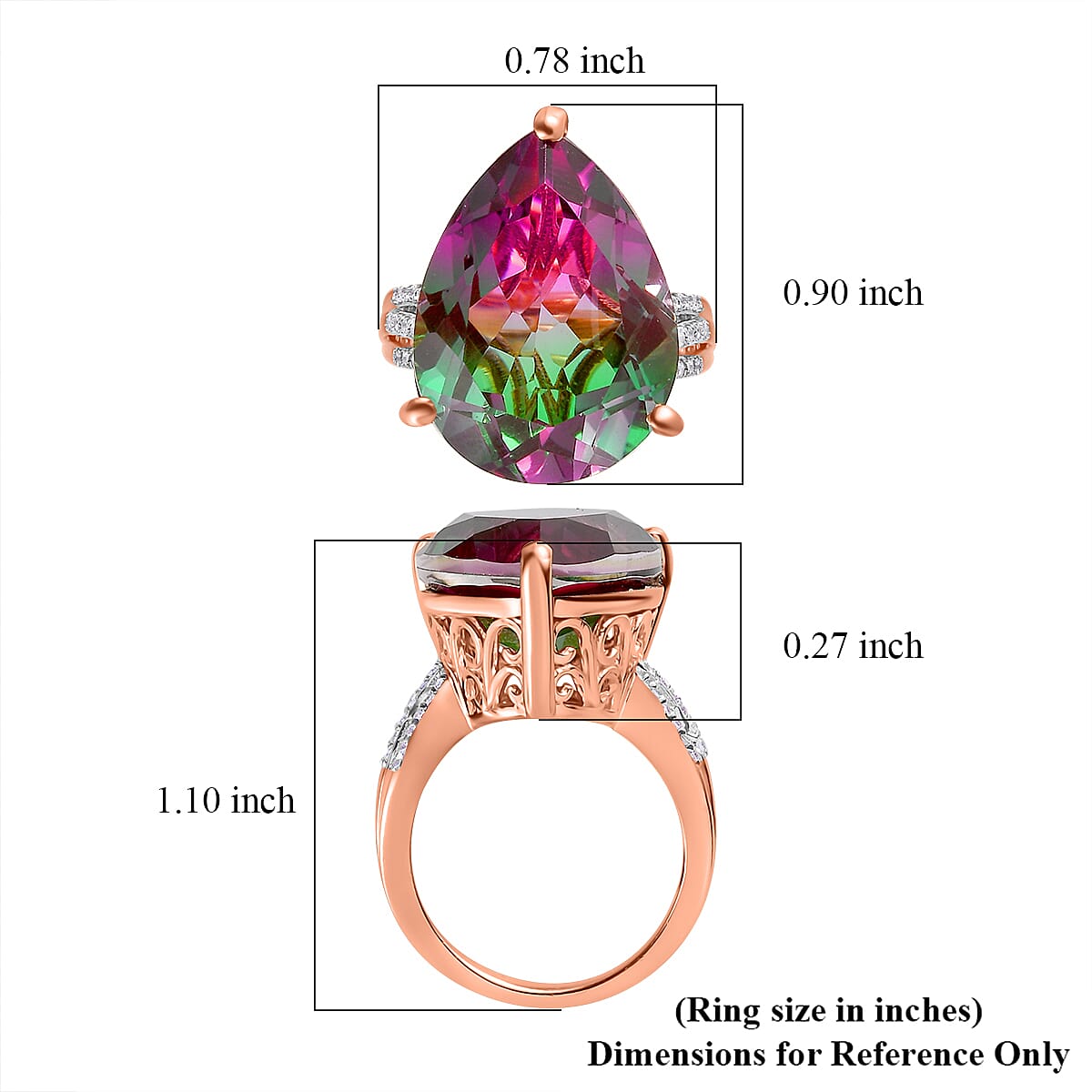Watermelon Quartz (Triplet) and White Zircon Ring in Vermeil Rose Gold Over Sterling Silver (Size 7.0) 16.85 ctw image number 5