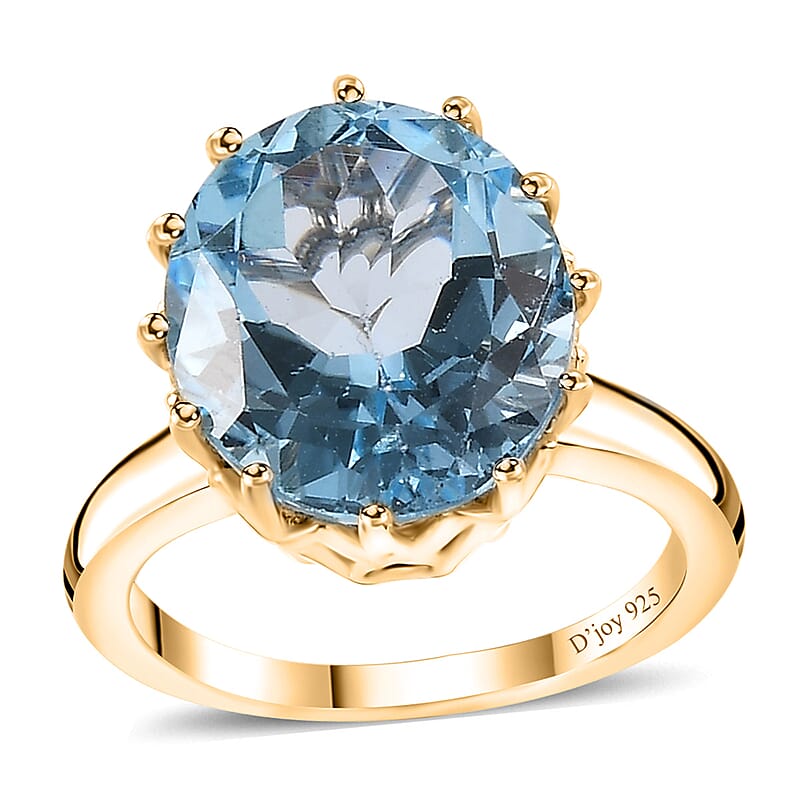 Sky Blue Topaz 9.25 ctw Solitaire Ring in Vermeil Yellow Gold Over Sterling Silver (Size 7.0)