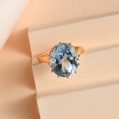 Sky Blue Topaz 9.25 ctw Solitaire Ring in Vermeil Yellow Gold Over Sterling Silver (Size 7.0)