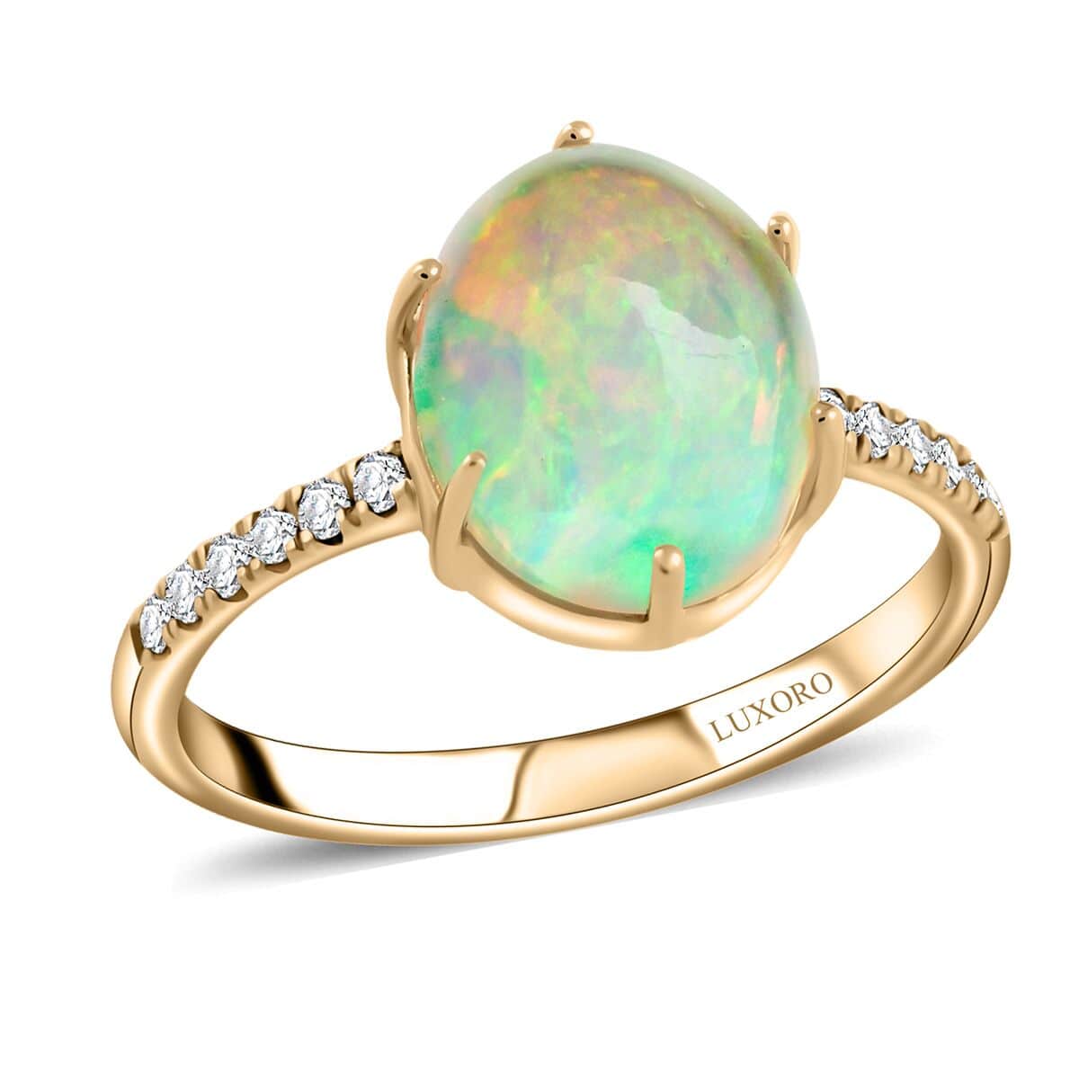 Certified & Appraised Luxoro 10K Yellow Gold AAA Ethiopian Welo Opal and G-H I2 Diamond Ring (Size 10.0) 2.85 ctw image number 0