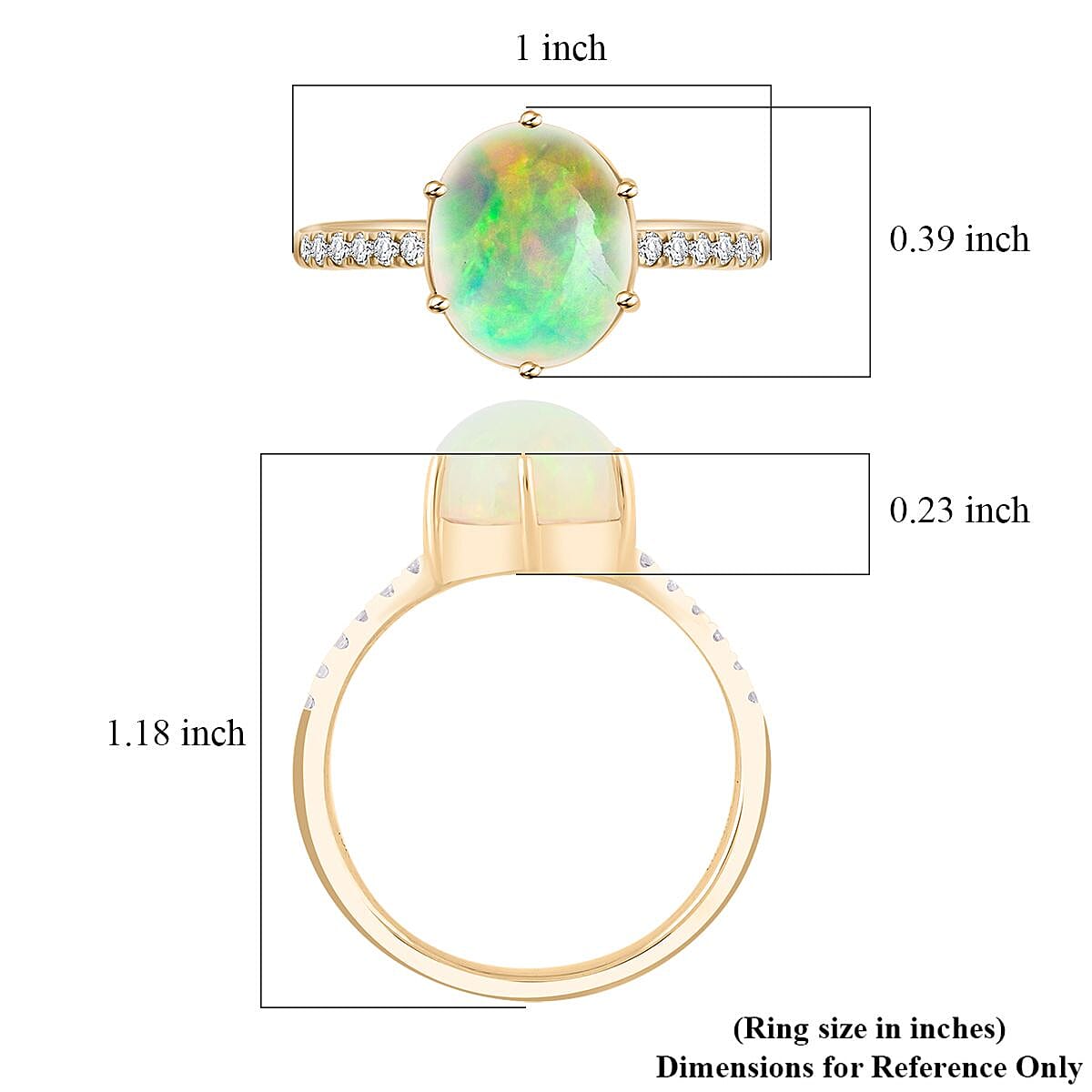 Certified Luxoro AAA Ethiopian Welo Opal, Diamond Ring in 10K Yellow Gold 2.85 ctw (Size  10.0)
