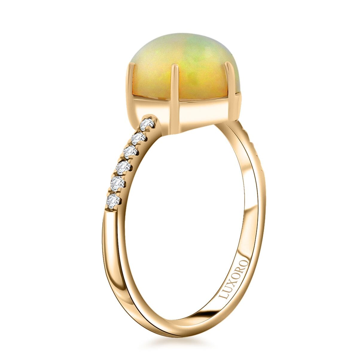 Certified & Appraised Luxoro 10K Yellow Gold AAA Ethiopian Welo Opal and G-H I2 Diamond Ring (Size 6.0) 2.85 ctw image number 3