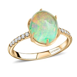 Certified & Appraised Luxoro 10K Yellow Gold AAA Ethiopian Welo Opal and G-H I2 Diamond Ring (Size 7.0) 2.85 ctw