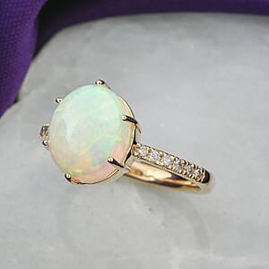 Certified Luxoro AAA Ethiopian Welo Opal, Diamond Ring in 10K Yellow Gold 2.85 ctw (Size  9.0)