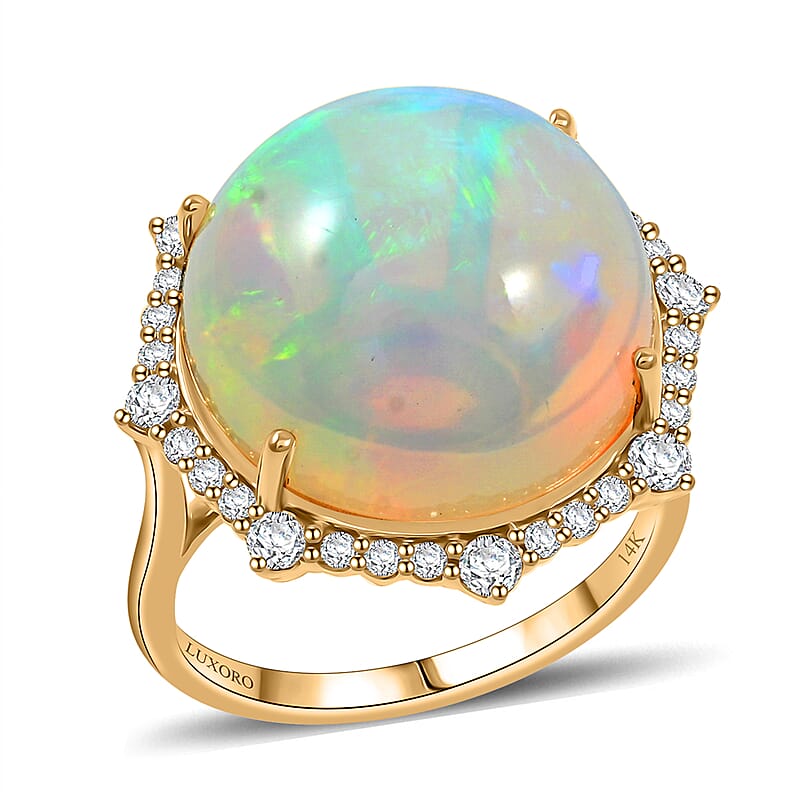 Certified & Appraised Luxoro 14K Yellow Gold AAA Ethiopian Welo Opal and Diamond Ring (Size 10.0) 4.60 Grams 11.60 ctw