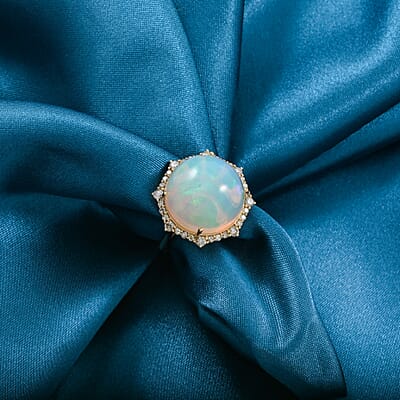 Certified & Appraised Luxoro 14K Yellow Gold AAA Ethiopian Welo Opal and Diamond Ring (Size 10.0) 4.60 Grams 11.60 ctw