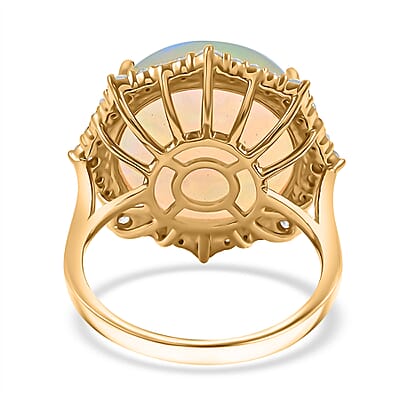 Certified & Appraised Luxoro 14K Yellow Gold AAA Ethiopian Welo Opal and Diamond Ring (Size 10.0) 4.60 Grams 11.60 ctw