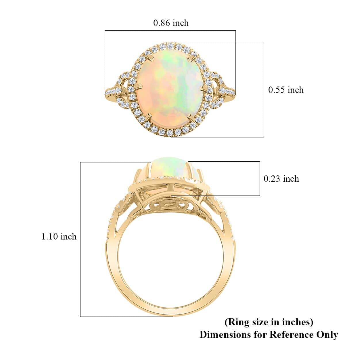 Certified & Appraised Luxoro 14K Yellow Gold AAA Ethiopian Welo Opal, Diamond (G-H, I2) (0.51 cts) Ring (Size 5.5) (4.60 g) 11.60 ctw image number 5