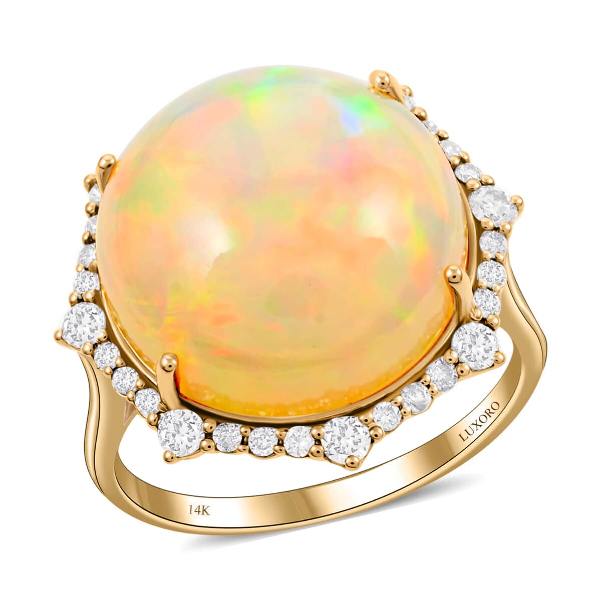 Certified & Appraised Luxoro 14K Yellow Gold AAA Ethiopian Welo Opal and Diamond Ring (Size 6.0) 4.60 Grams 11.60 ctw image number 0