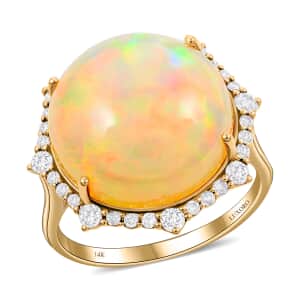Certified & Appraised Luxoro 14K Yellow Gold AAA Ethiopian Welo Opal and Diamond Ring (Size 6.0) 4.60 Grams 11.60 ctw