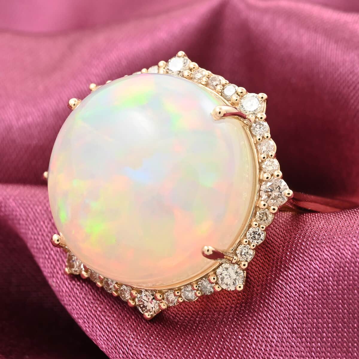 Certified & Appraised Luxoro 14K Yellow Gold AAA Ethiopian Welo Opal and Diamond Ring (Size 6.0) 4.60 Grams 11.60 ctw image number 1