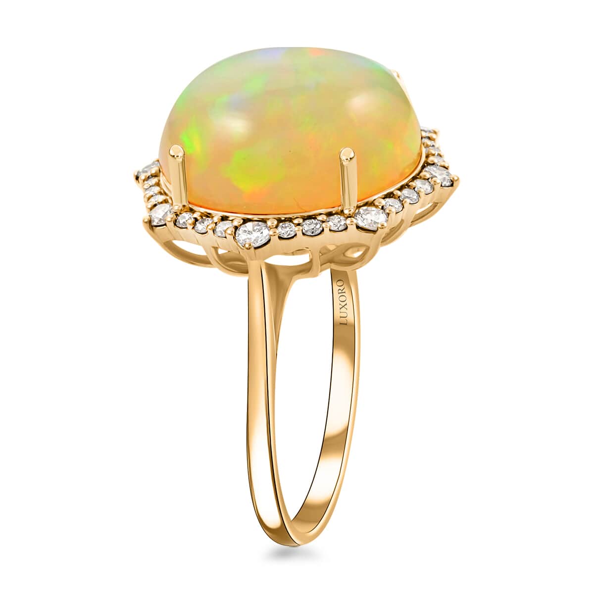 Certified & Appraised Luxoro 14K Yellow Gold AAA Ethiopian Welo Opal and Diamond Ring (Size 6.0) 4.60 Grams 11.60 ctw image number 3