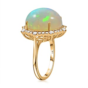 Certified & Appraised Luxoro 14K Yellow Gold AAA Ethiopian Welo Opal, Diamond (G-H, I2) (0.51 cts) Ring (Size 7.5) (4.60 g) 11.60 ctw