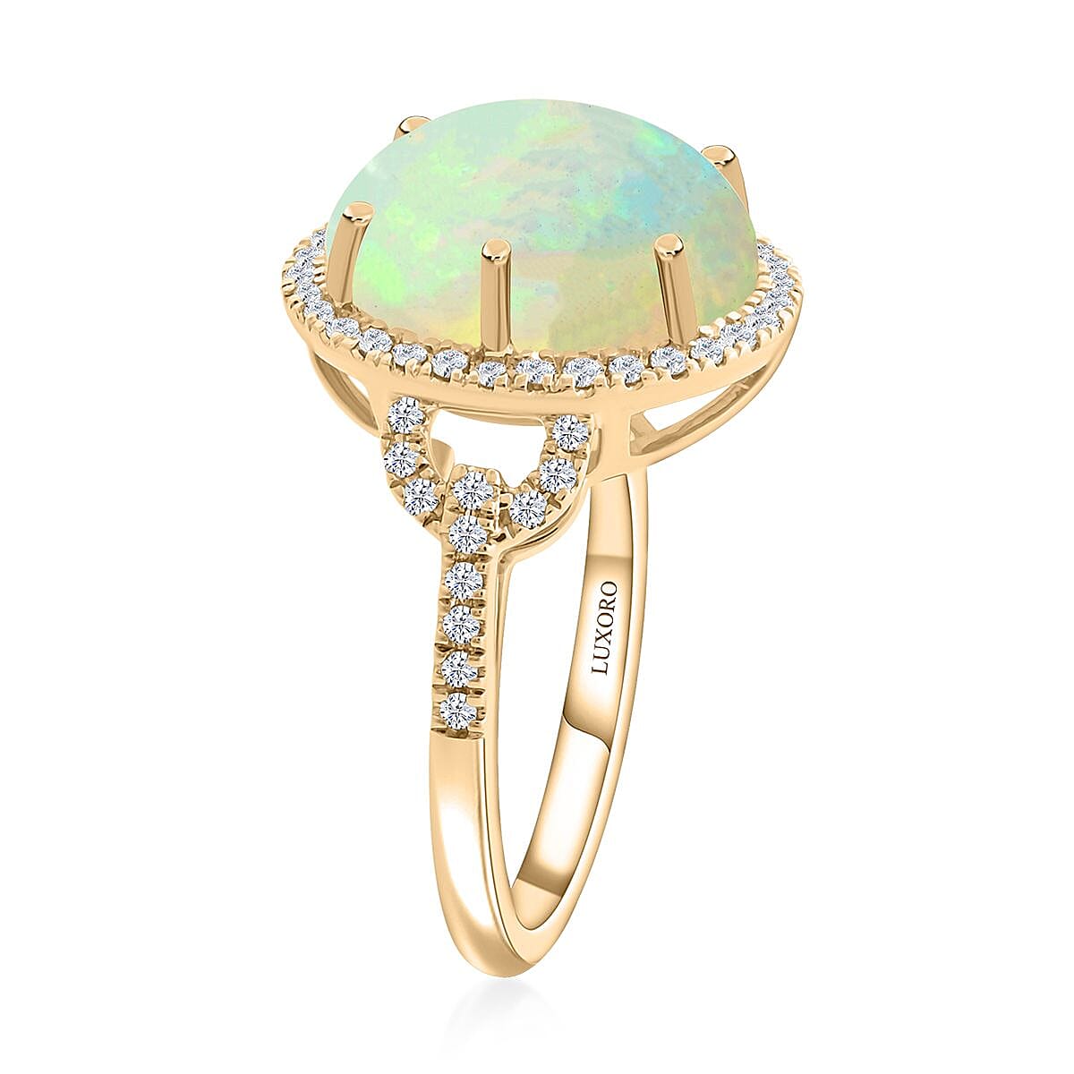 Certified & Appraised Luxoro 14K Yellow Gold AAA Ethiopian Welo Opal and Diamond Ring (Size 8.0) 4.60 Grams 11.60 ctw image number 3