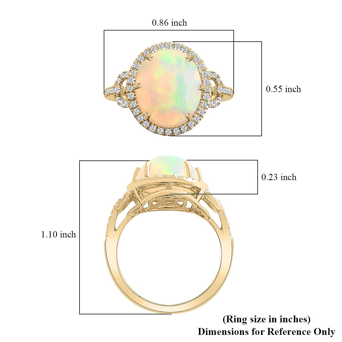 Certified & Appraised Luxoro 14K Yellow Gold AAA Ethiopian Welo Opal and Diamond Ring (Size 8.0) 4.60 Grams 11.60 ctw image number 5
