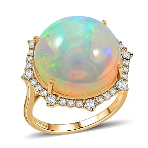 Certified & Appraised Luxoro 14K Yellow Gold AAA Ethiopian Welo Opal, Diamond (G-H, I2) (0.51 cts) Ring (Size 8.5) (4.60 g) 11.60 ctw