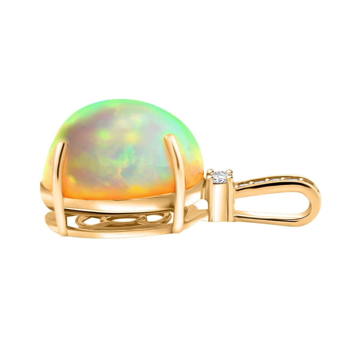 Certified & Appraised Luxoro 14K Yellow Gold AAA Ethiopian Welo Opal and G-H I2 Diamond Pendant 7.15 ctw image number 3