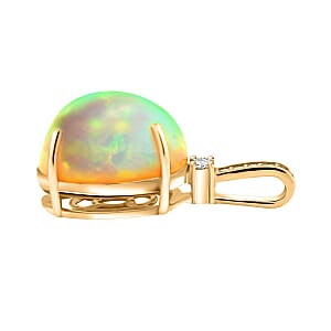 Certified & Appraised Luxoro 14K Yellow Gold AAA Ethiopian Welo Opal and G-H I2 Diamond Pendant without Chain 7.15 ctw