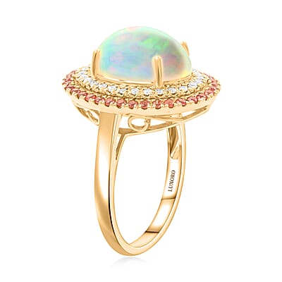 Certified & Appraised Luxoro 14K Yellow Gold AAA Ethiopian Welo Opal, Songea Sapphire and G-H I2 Diamond Ring (Size 10.0) 6.20 Grams 4.50 ctw