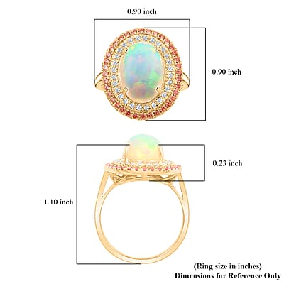 Certified & Appraised Luxoro 14K Yellow Gold AAA Ethiopian Welo Opal, Songea Sapphire and G-H I2 Diamond Ring (Size 10.0) 6.20 Grams 4.50 ctw