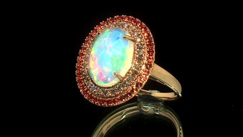 Certified & Appraised Luxoro 14K Yellow Gold AAA Ethiopian Welo Opal, Songea Sapphire and G-H I2 Diamond Ring (Size 10.0) 6.20 Grams 4.50 ctw