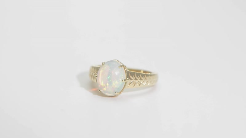 Certified & Appraised Luxoro 10K Yellow Gold AAA Ethiopian Welo Opal, Diamond (G-H, I2) Ring (Size 10.0) (4.10 g) 2.10 ctw