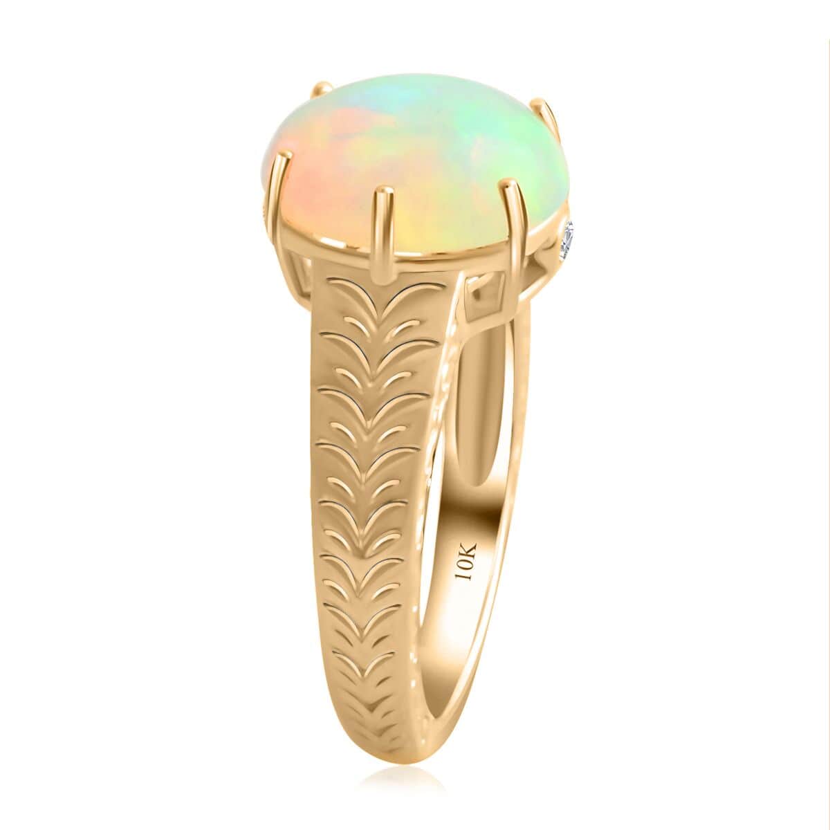 Certified & Appraised Luxoro 10K Yellow Gold AAA Ethiopian Welo Opal and G-H I2 Diamond Ring (Size 10.0) 4.10 Grams 2.10 ctw image number 3