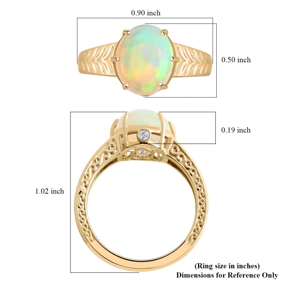 Certified & Appraised Luxoro 10K Yellow Gold AAA Ethiopian Welo Opal and G-H I2 Diamond Ring (Size 10.0) 4.10 Grams 2.10 ctw image number 5