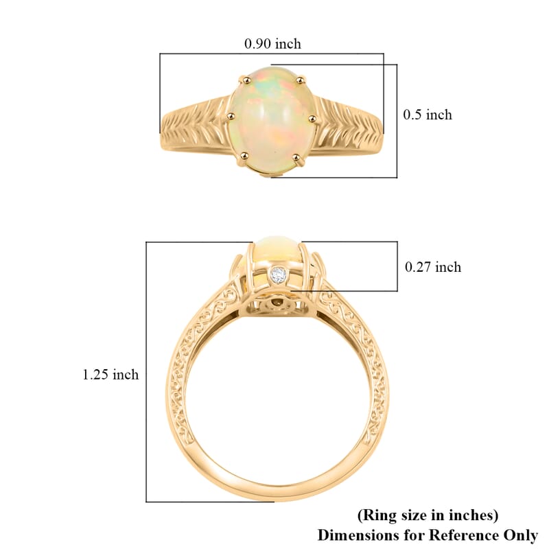 Certified & Appraised Luxoro AAA Ethiopian Welo Opal and I2 Diamond 2.10 ctw Ring in 10K Yellow Gold (Size 10.0) 4.10 Grams