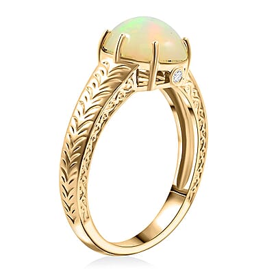 Certified & Appraised Luxoro 10K Yellow Gold AAA Ethiopian Welo Opal, Diamond (G-H, I2) Ring (Size 11.0) (4.10 g) 2.10 ctw